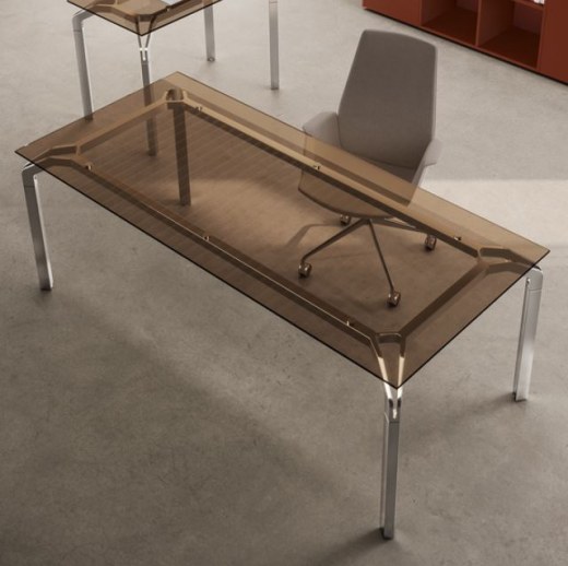 Bureau de Direction Verre Bronze YOGA Piétement Chromé - Référence 4903 FR101_0