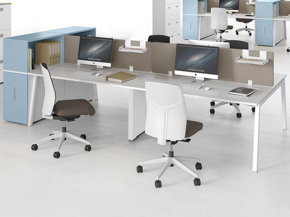 Bureau bench 4 personnes Aska A avec piètement métal et plateau stratifié_0