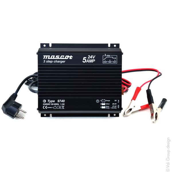 Chargeur automatique plomb 24V/5A 230V Mascot 9740 - Pinces crocodiles - Intelligent_0