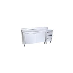 Meuble avec Plan de Travail Mural P.600mm Portes Coulissantes et Tiroirs à Droite - Distform - l180- L- P60- h85- Acier Inoxydable - 641094402341_0