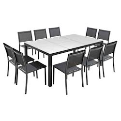Oviala Business Ensemble table de jardin en céramique effet marbre avec 10 chaises - blanc aluminium 109419_0