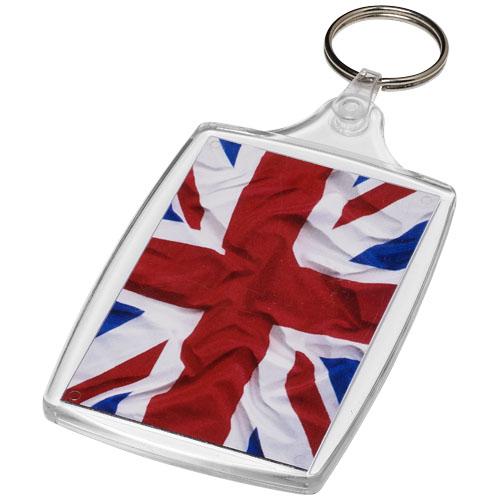 Grand porte-clés L6 avec attache plastique Baiji - transparent avec anneau métal et clip plastique - dimensions insert 7x4,5 cm_0