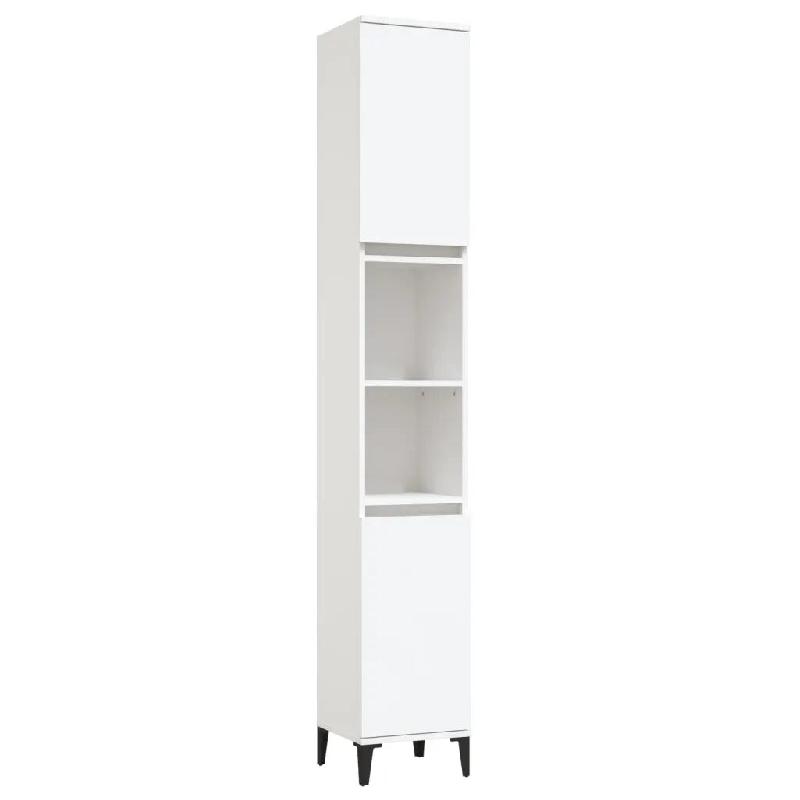Helloshop26 - Armoire de salle de bain avec 2 étagères flexible 30 x 30 x 190 cm en bois d'ingénierie blanc 02_0048398 - blanc métal 3000235256224_0