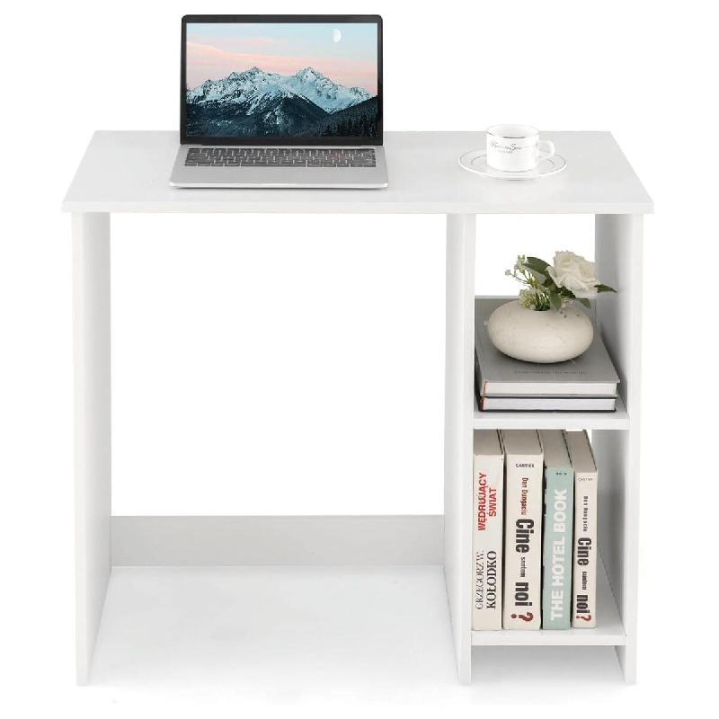 Helloshop26 - Bureau avec bibliothèque minimaliste 80 x 40 x 73,5 cm pratique et stable en aggloméré blanc 20_0010838 - blanc Bois massif 300022639_0