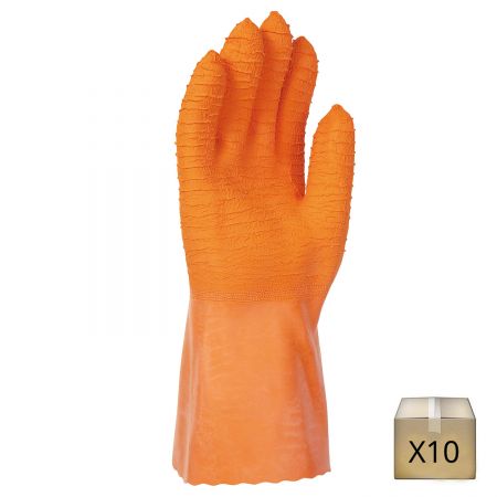 Lat830-9 - x10 gants de protection chimique en latex orange - taille 9 et 10_0