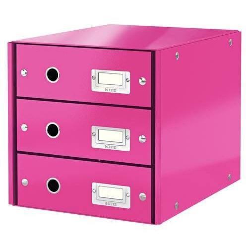 Leitz module de classement 3 tiroirs wow en carton recouvert de polypropylène. Coloris rose_0