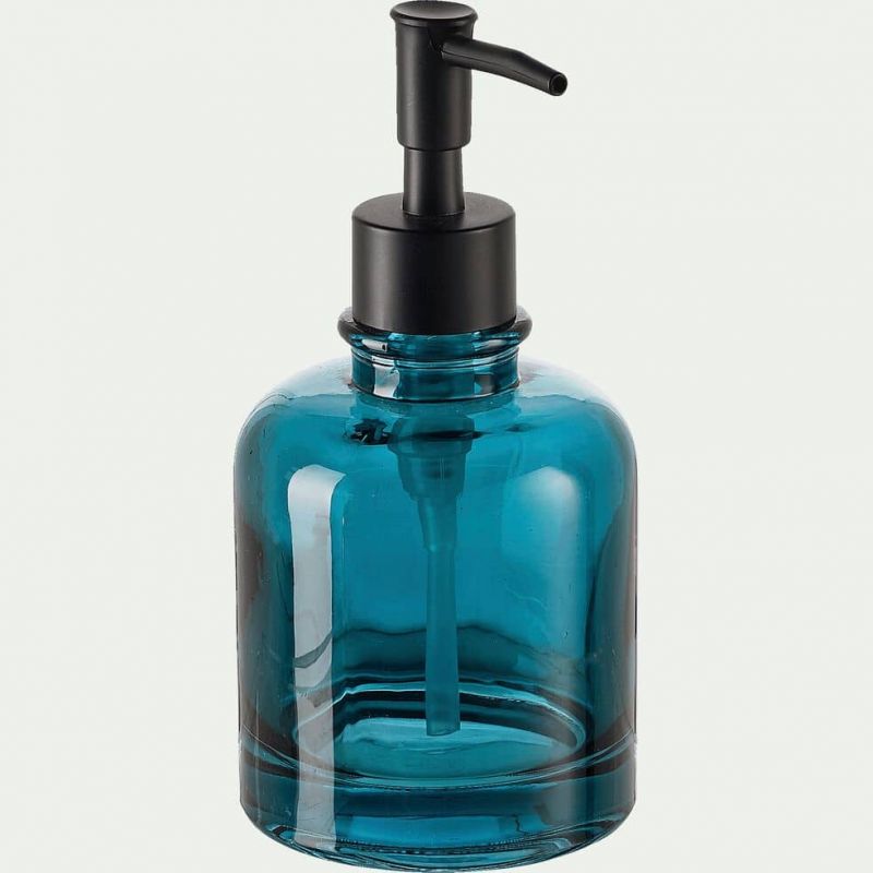 Osco - distributeur de savon en verre bleu H17cm - Alinea - style vintage_0
