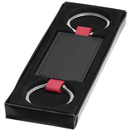 Porte-clé look cuir Felipe - imitation cuir avec extrémités colorées - 2 anneaux métal - boîte cadeau noire_0