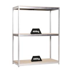 PROREGAL Étagère pour charges lourdes BIG WOOD YETI THREE | HxLxP 200x150x75cm | Charge du compartiment 400kg | Galvanisé - gris métal PR_RS19-16_0