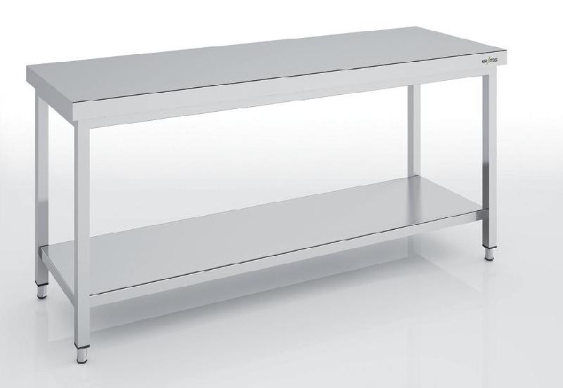 Table centrale en inox 2400x700x850 avec étagère - MCD70-240_0