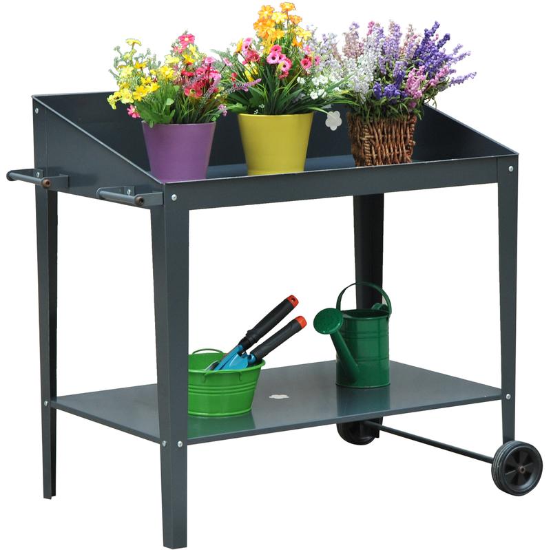 TABLE DE REMPOTAGE JARDINAGE DOUBLE NIVEAU 2 ROULETTES 2 POIGNÉES 10