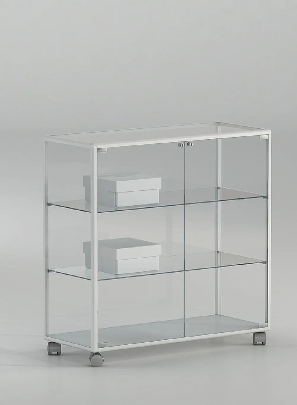 Vitrine comptoir vitrée 91-BPVA - blanc poli - verre trempé avec roulettes et serrure_0