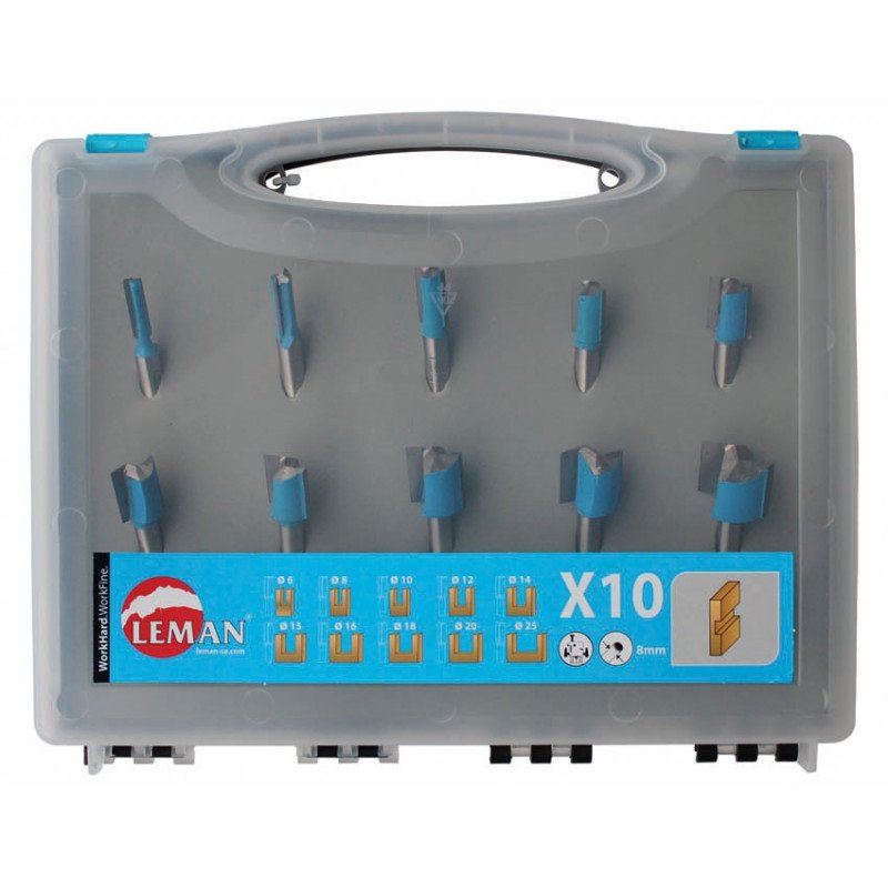 COFFRET DE 10 MÈCHES À RAINER DROITES DEF.428.10 DE 6 À 25MM - LEMAN - 428.700.10