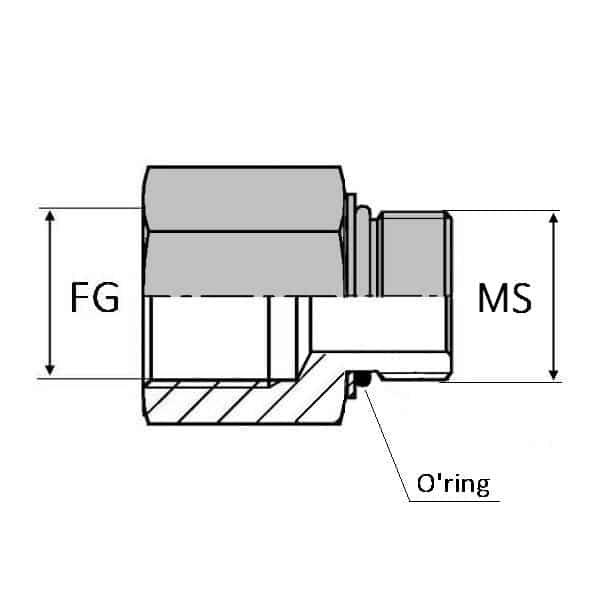 Adaptateur droit femelle gaz cylindrique x mâle SAE - 3/8' , 14.95 , 9/16' , 14.28_0