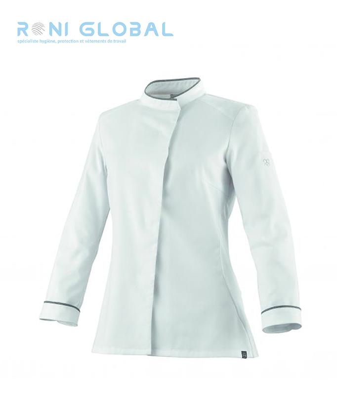 VESTE DE CUISINE BLANCHE FEMME MANCHES LONGUES, COUPE SLIM EN POLYESTER ET COTON 37.5® ET EMPIÈCEMENT EN MAILLE - CAVANE ROBUR_0