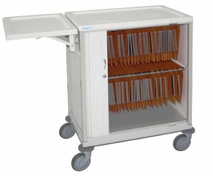 CHARIOT DE VISITE POUR DOSSIERS MÉDICAUX ET RADIOS, OUVERTURE PAR RIDEAU LATÉRAL