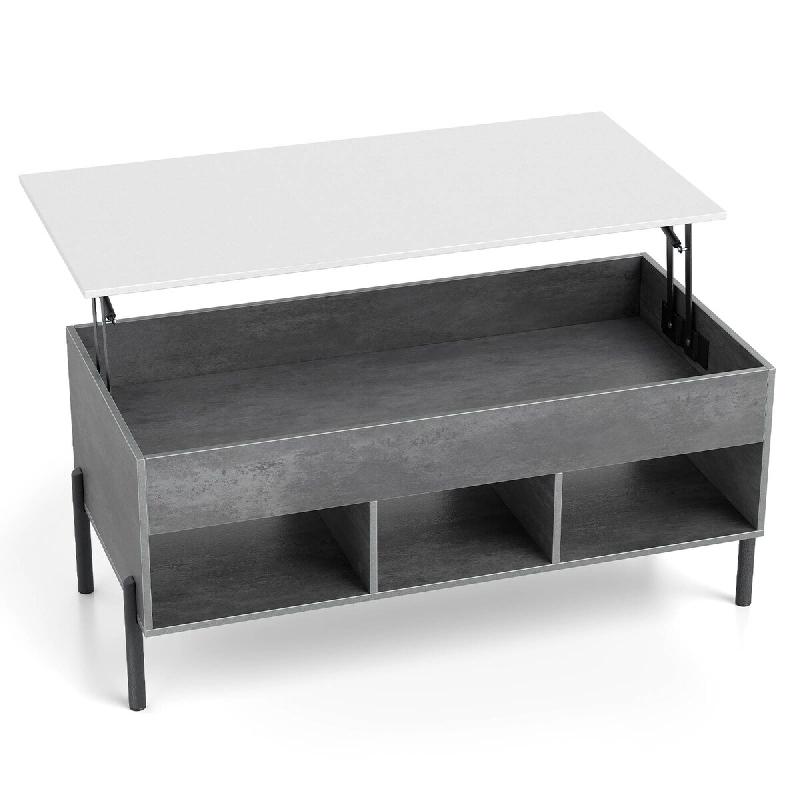 COSTWAY Table basse réglable, avec plateau et 3 compartiments, en bois avec rangement caché, Gris - gris Bois manufacturé VH34280SD_0