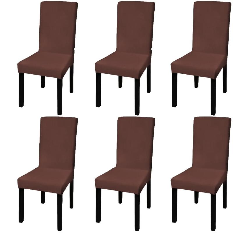 Décoshop26 - Housse de chaise droite extensible 6 pcs marron DEC022372 - marron 3001298769607_0