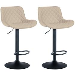 Décoshop26 - Lot de 2 tabourets de bar réglable et pivotant assise en synthétique crème pieds métal noir TDB10604 - noir 3000392569601_0