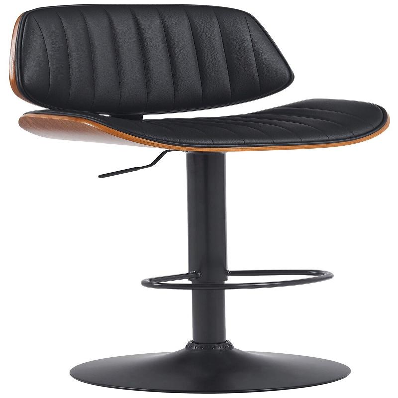 Décoshop26 - Tabouret de bar x1 style rétro moderne assise en similicuir noir bois noyer et cadre métal noir 10_0006653 - noir métal 3000265686961_0