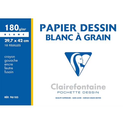 DESSIN À GRAIN POCHETTE 10F A3 180G - BLANC - LOT DE 10