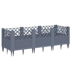 Helloshop26 - Jardinière bac lit surélevé plantes fleurs terrasse jardin avec piquets 123,5 x 43,5 x 43,5 cm PP gris 02_0038182 - 3000214126890_0