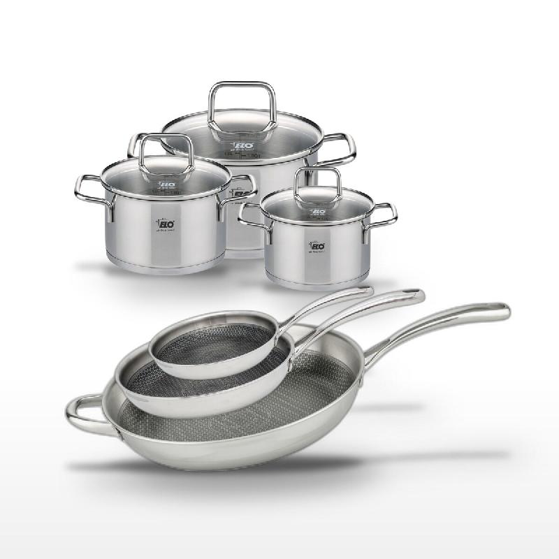 Lot 3 Poêles 24/28/32 cm & 3 Faitouts 14/16/20 cm Elo Relief Evolution - gris inox 3176239958218_0
