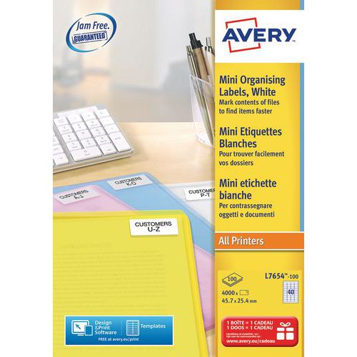 LOT DE 4000 ÉTIQUETTES BLANCHES LASER 45.7X25.4 MM - AVERY