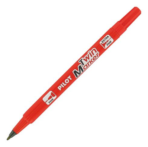 LOT DE 2 - MARQUEUR PERMANENT PILOT TWIN MARKER BEGREEN POINTE PINCEAU DE 0,8 ET OGIVE DE 2 MM ROUGE