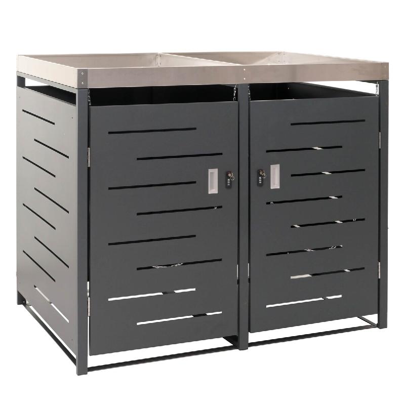 Mendler Habillage pour 2 poubelles HWC-H40, Box pour poubelles, bac à plantes acier inoxydable-métal combiné 54kg 125x134x84cm extensible - gris m�_0