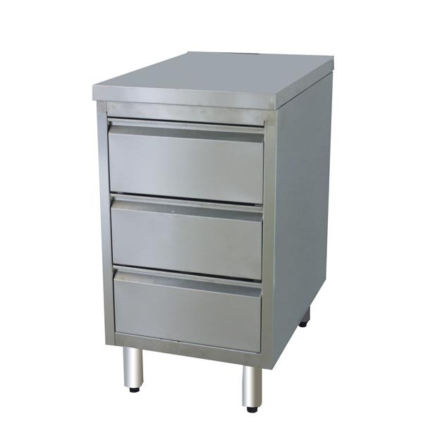 MEUBLE BAS AVEC TIROIRS EN INOX ECO 3 UNITÉS 700