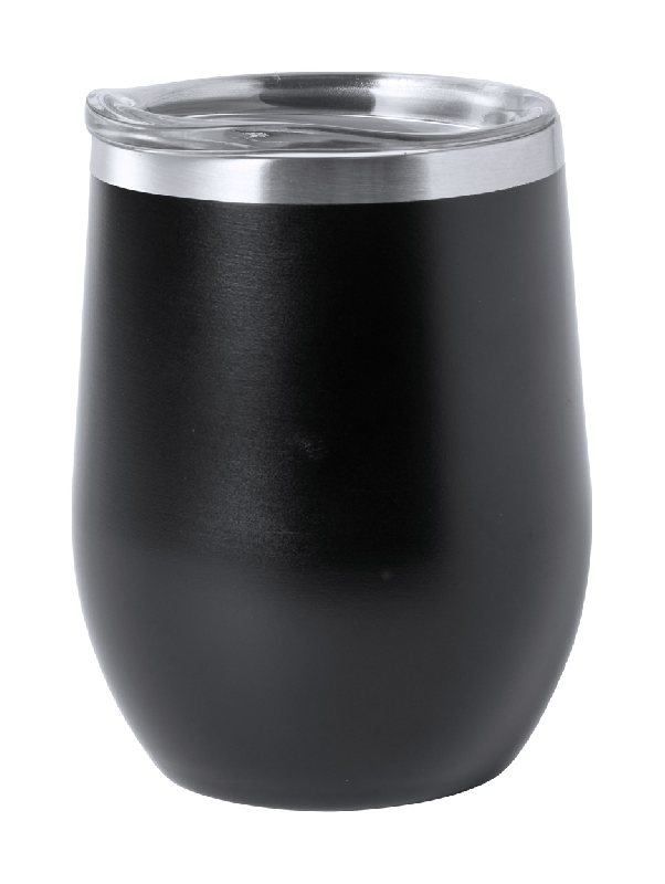 Mug thermo - double paroi en acier inoxydable avec couvercle en plastique - 350 ml - couleur noire_0