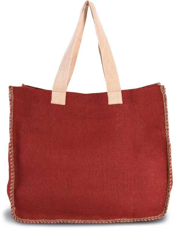 Sac en jute avec coutures contrastées - Poche intérieure - Poignées en coton - 260 g/m² - Réf: KI0248 - Marque: Kimood_0