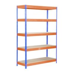 SimonRack Bricoforte Chipboard 5 plateaux de 300 kgs par plateau couleur BLEU/ORANGE/BOIS 2000x1200x450 mm (haut x largeur x profondeur) - 84351049385_0