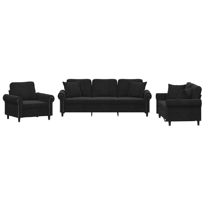 VidaXL Ensemble de canapés 3 pcs avec coussins noir velours Modèle Kervessa - 3202195_0