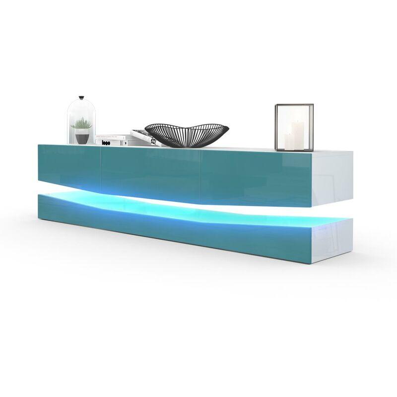 VLADON ARMOIRE BASSE MEUBLE TV CITY EN BLANC MAT HAUTE BRILLANCE