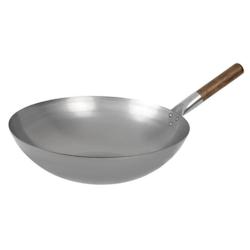 Wok en acier doux (Ø380 mm à fond hémisphérique, manche en bois - 3701188019460_0
