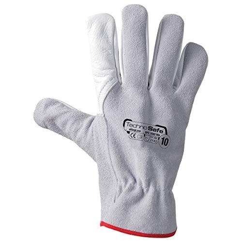 TECHNOSAFE GFC1002WH08 - Gants en peau fleur bovine et croûte, gris/blanc, modèle Drive combi_0