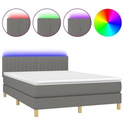 Décoshop26 - Lit LED avec sommier, tête de lit réglable et matelas 140x190 cm en tissu gris foncé - TDL0208370 - gris_0