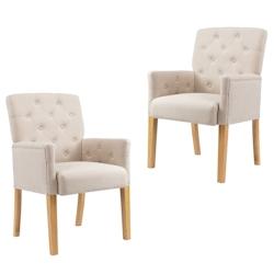 Décoshop26 - Lot de 2 chaises de salle à manger avec accoudoirs dossier capitonné en tissu beige DEC025458 - beige 3000255256679_0