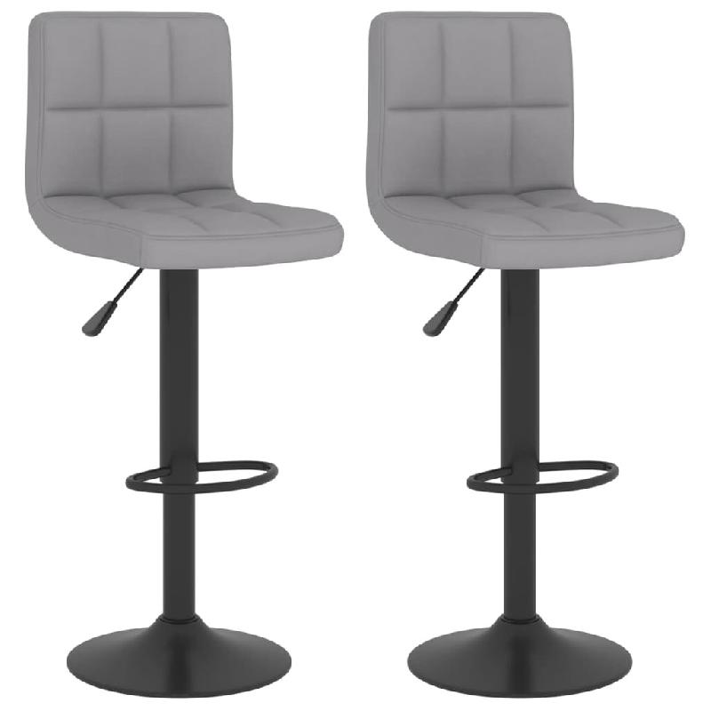 Décoshop26 - Lot de 2 tabourets de bar chaises hautes en tissu gris clair coutures carrées et acier noir DEC029682 - gris 3000257499739_0