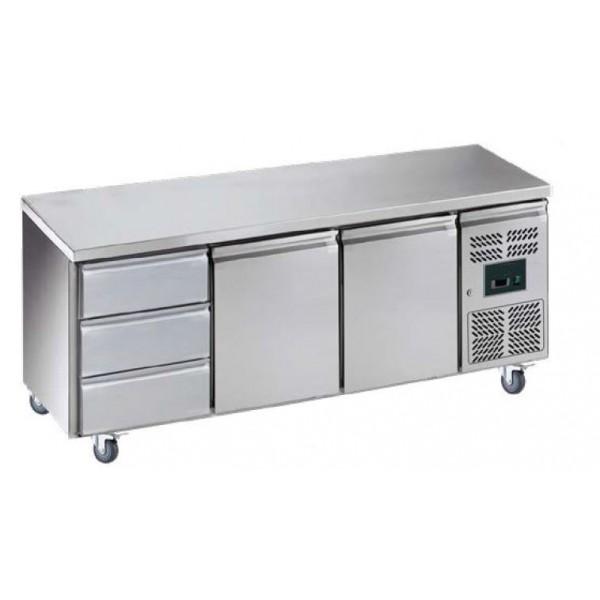 Desserte réfrigérée centrale GN1/1 - 2 portes + 1 bloc 3 tiroirs inox - Réfrigération ventilée -2°C/+8°C_0