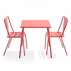 Oviala Business Ensemble table de terrasse carrée et 2 chaises bistrot rouge - Oviala - rouge acier 109440_0