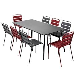 Oviala Business Ensemble table de jardin et 8 chaises en métal gris et pourpre - violet acier 114614_0