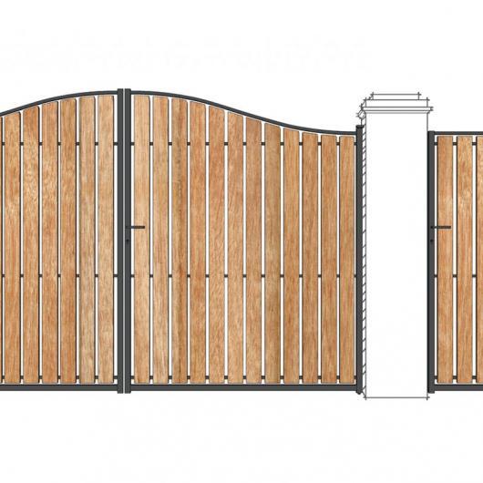 Portail - Portillon Guadeloupe - Ossature tube de 35x35x2 - Remplissage Méranti 100x25_0