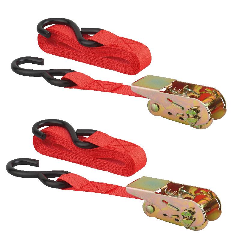 Set de 2 sangles à cliquet 25mm x 4,50m - Crochets S - Rouge - Réf. 00290610 - Marque Thirard_0