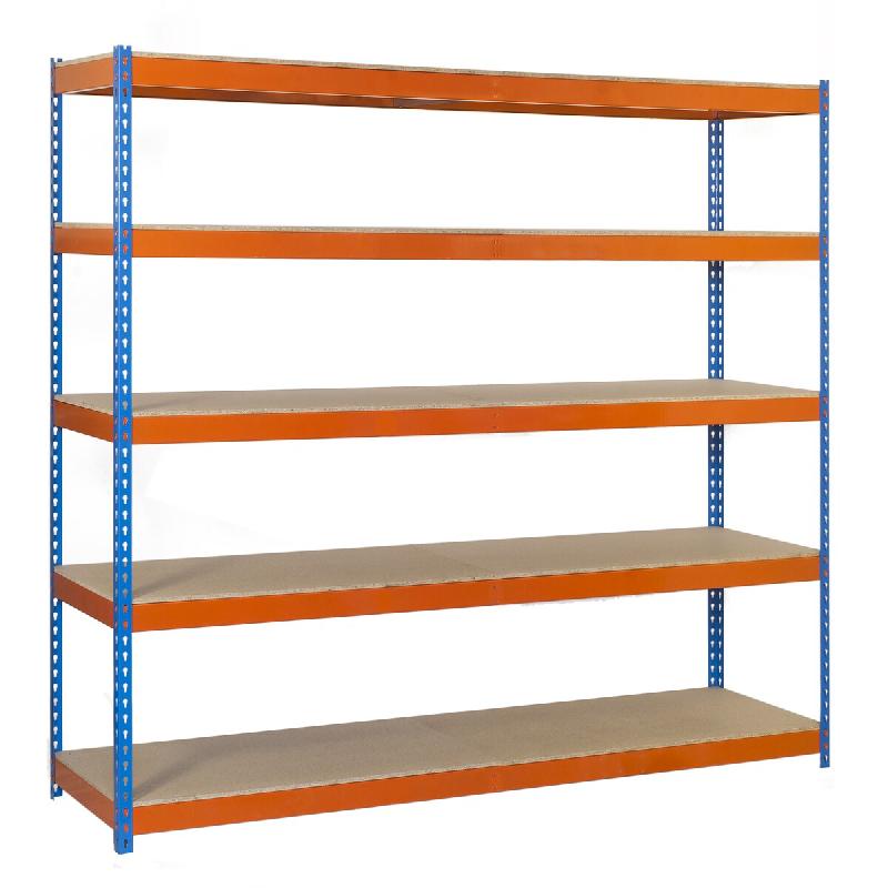 SimonRack Rayonnage industriel, 2500x1500x600 mm, 400 kg au point de flexion, 5 étagères bois, rayonnage garage, Bleu/Orange/Bois- Ecoforte - orange_0