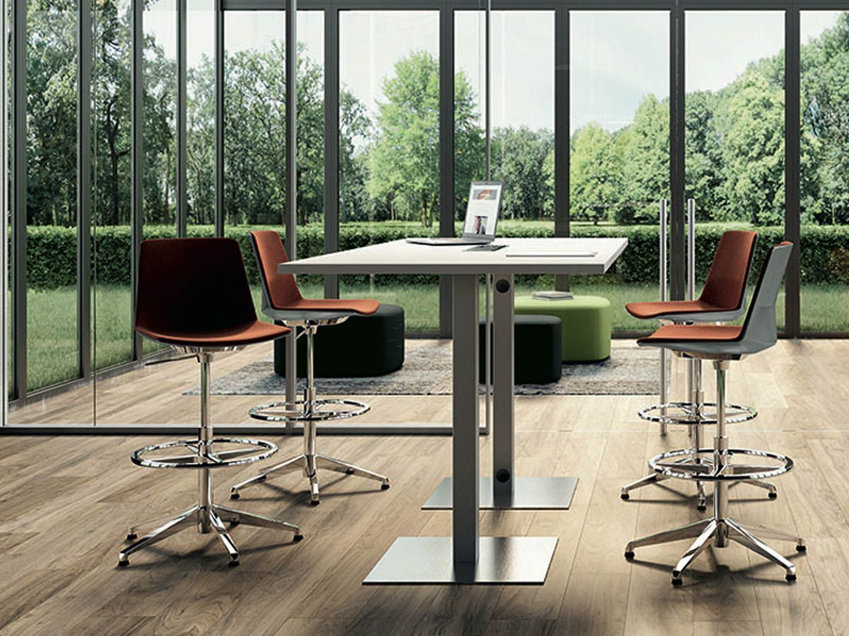 Table de réunion haute SPINA - base carrée - bois mélaminé - capacité 4 à 6 personnes_0