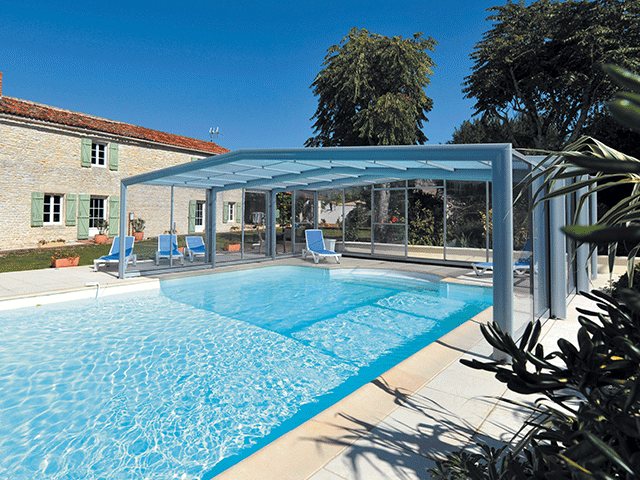 Abri de piscine - 3 angles sans rails- bas, mi-haut ou haut - Triptik_0