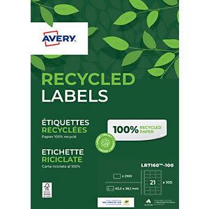 Avery LR7160 Etiquettes auto-adhésives d'adresses recyclées, faciles à décoller, 63.5 x 38,1 mm - 100 feuilles, 21 étiquettes par feuilles A4 - Blanches_0